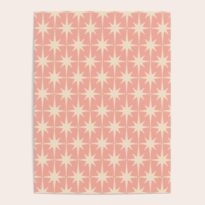 Atomic Age 1950s Retro Starburst Pattern In Cream And Blush Pink  Poster