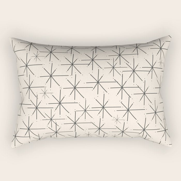 Stella - Atomic Age Mid Century Modern Starburst Pattern In Charcoal Gray And Almond Cream Rectangular Pillow