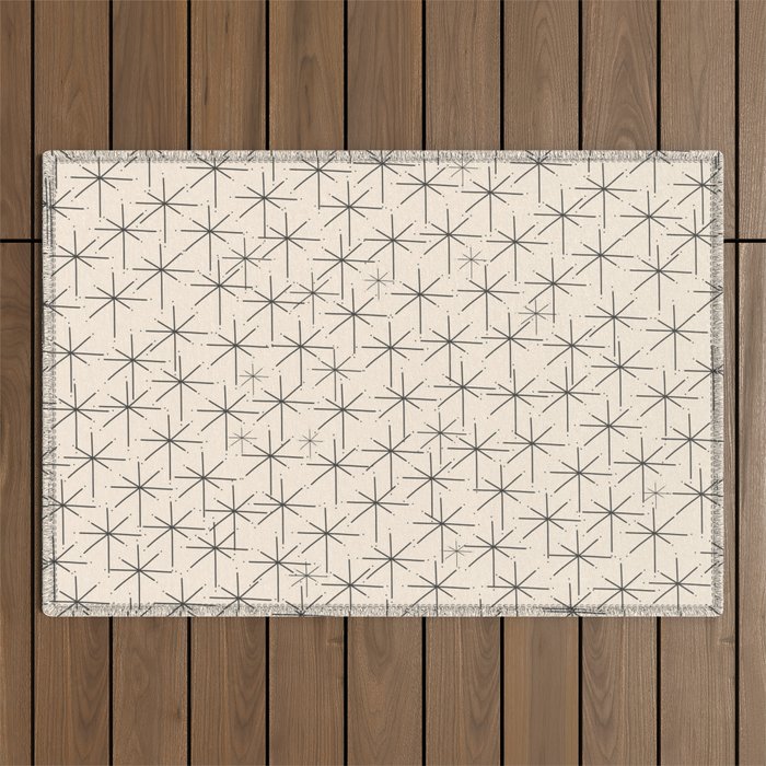 Stella - Atomic Age Mid Century Modern Starburst Pattern In Charcoal Gray And Almond Cream Outdoor Rug