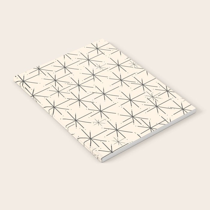 Stella - Atomic Age Mid Century Modern Starburst Pattern In Charcoal Gray And Almond Cream Notebook