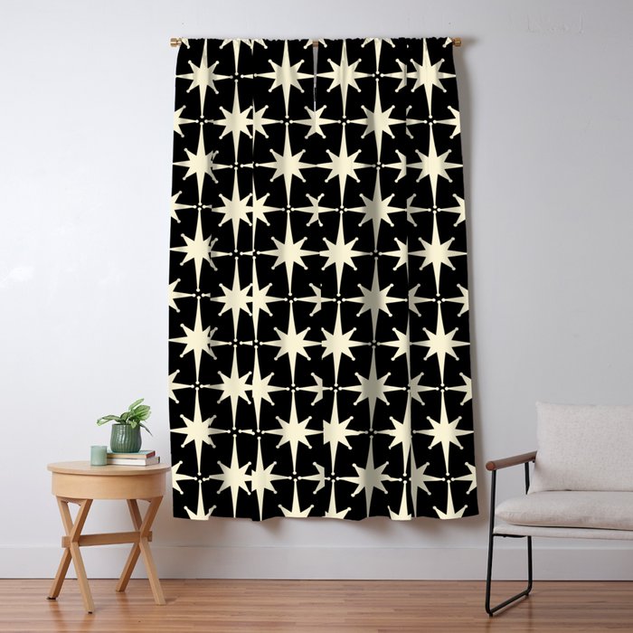 Midcentury Modern Atomic Age Starburst Pattern In Retro Cream And Black Window Curtain