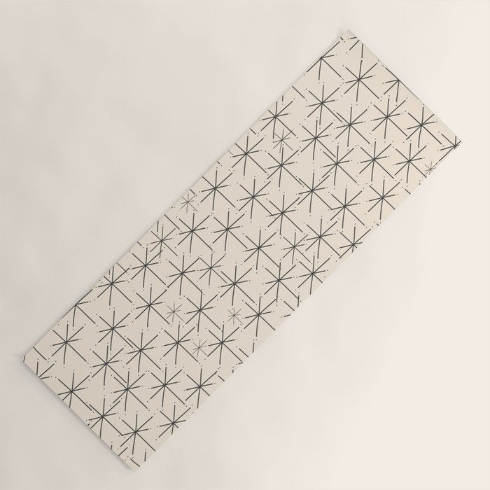 Stella - Atomic Age Mid Century Modern Starburst Pattern In Charcoal Gray And Almond Cream Yoga Mat