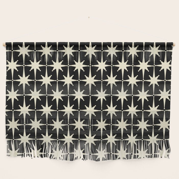 Midcentury Modern Atomic Age Starburst Pattern In Retro Cream And Black Wall Hanging