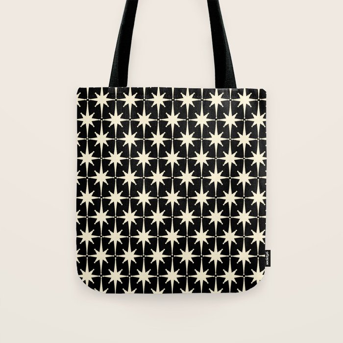 Midcentury Modern Atomic Age Starburst Pattern In Retro Cream And Black Tote Bag