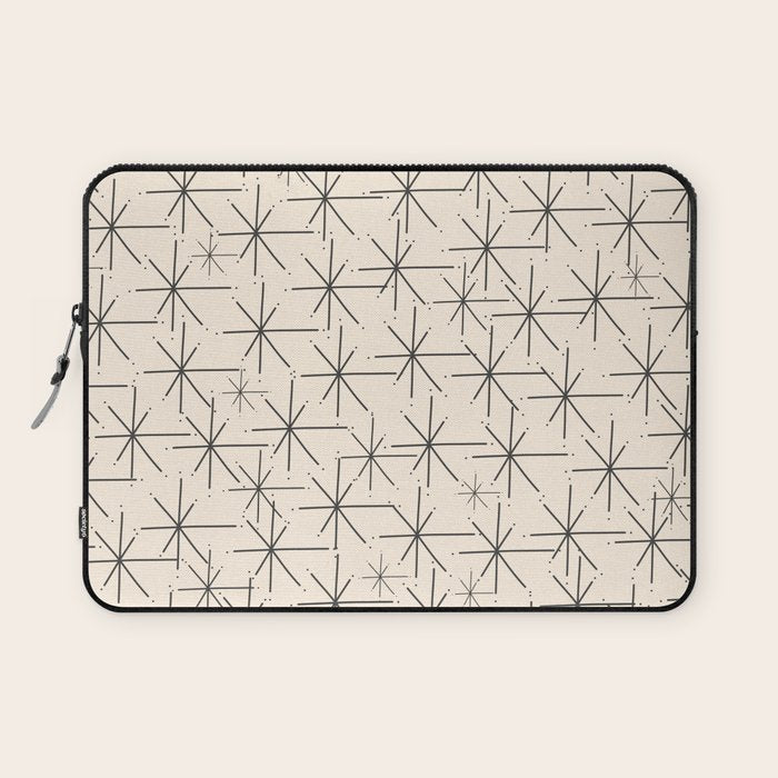 Stella - Atomic Age Mid Century Modern Starburst Pattern In Charcoal Gray And Almond Cream Laptop Sleeve