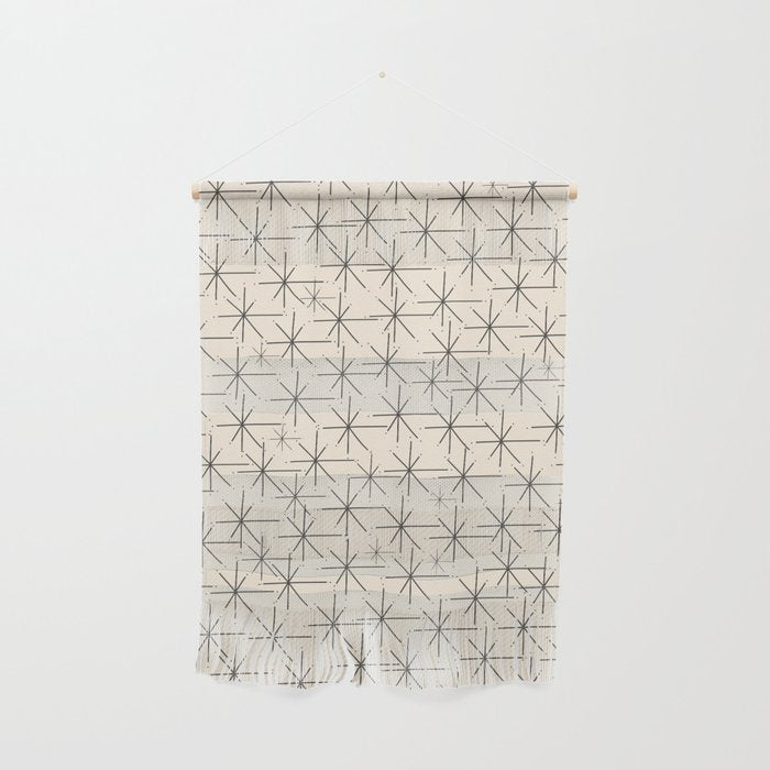 Stella - Atomic Age Mid Century Modern Starburst Pattern In Charcoal Gray And Almond Cream Wall Hanging