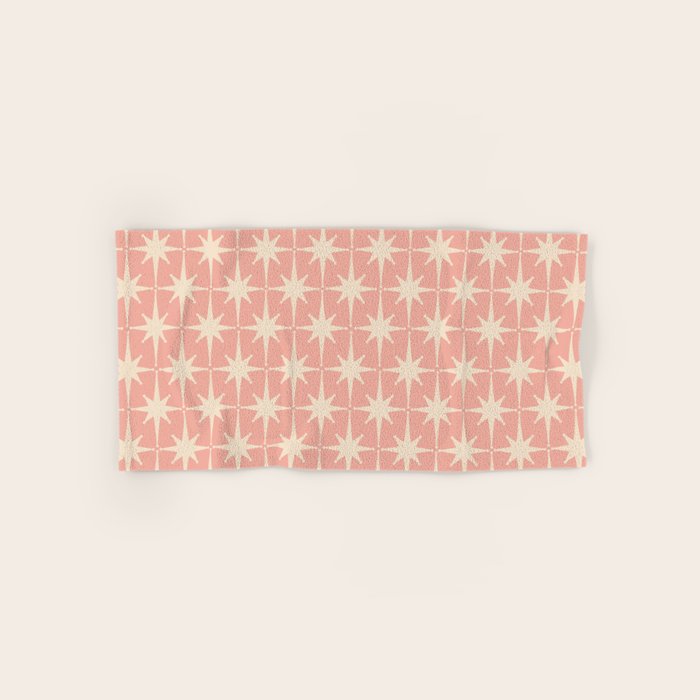 Atomic Age 1950s Retro Starburst Pattern In Cream And Blush Pink  Bath Towel