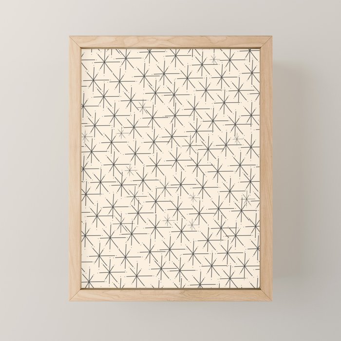 Stella - Atomic Age Mid Century Modern Starburst Pattern In Charcoal Gray And Almond Cream Mini Art Print