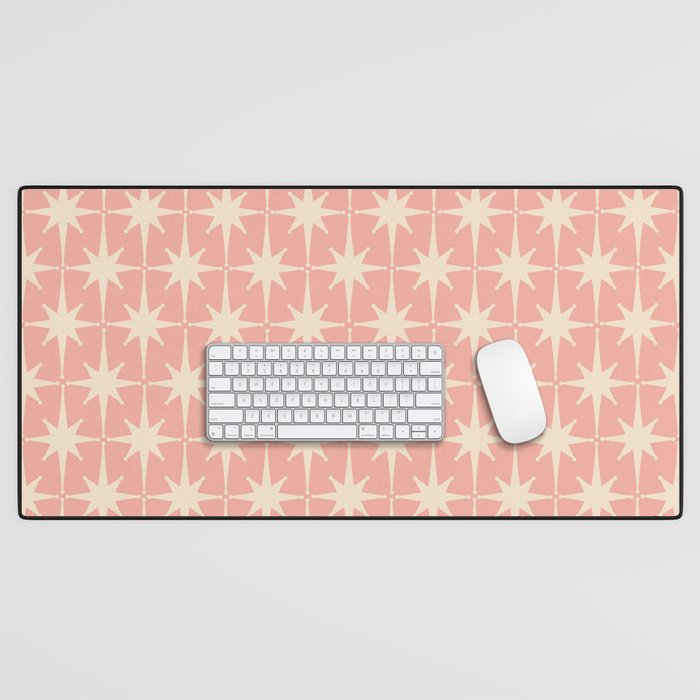 Atomic Age 1950s Retro Starburst Pattern In Cream And Blush Pink  Desk Mat