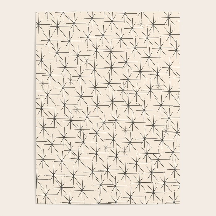 Stella - Atomic Age Mid Century Modern Starburst Pattern In Charcoal Gray And Almond Cream Poster