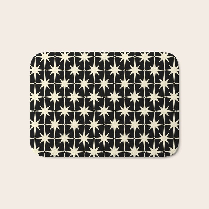 Midcentury Modern Atomic Age Starburst Pattern In Retro Cream And Black Bath Mat