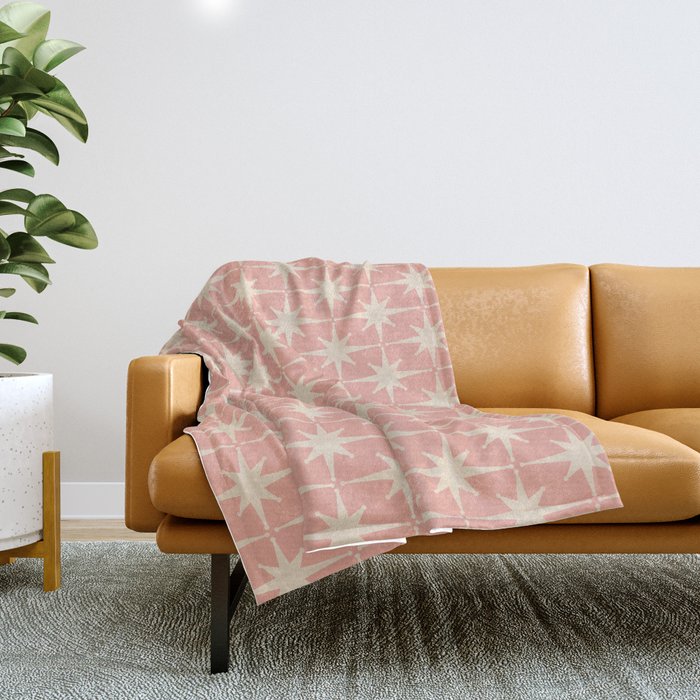 Atomic Age 1950s Retro Starburst Pattern In Cream And Blush Pink  Throw Blanket