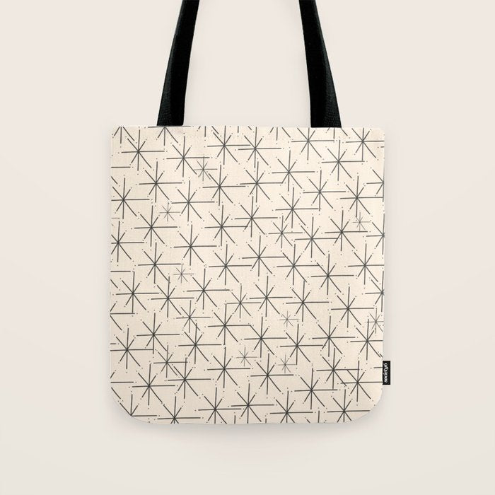Stella - Atomic Age Mid Century Modern Starburst Pattern In Charcoal Gray And Almond Cream Tote Bag