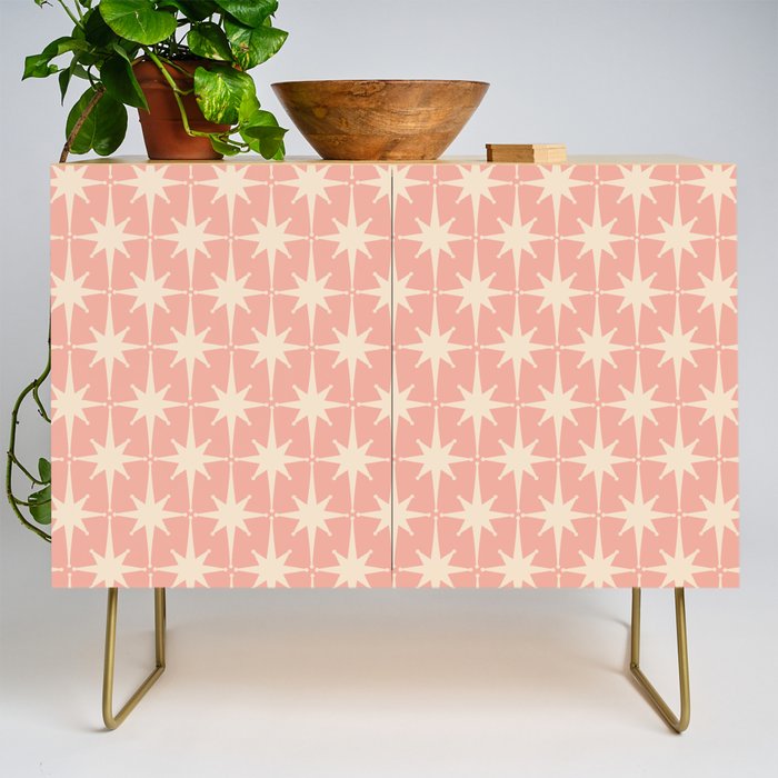 Atomic Age 1950s Retro Starburst Pattern In Cream And Blush Pink  Credenza