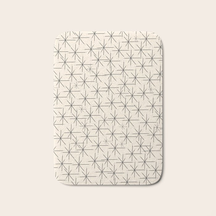Stella - Atomic Age Mid Century Modern Starburst Pattern In Charcoal Gray And Almond Cream Bath Mat