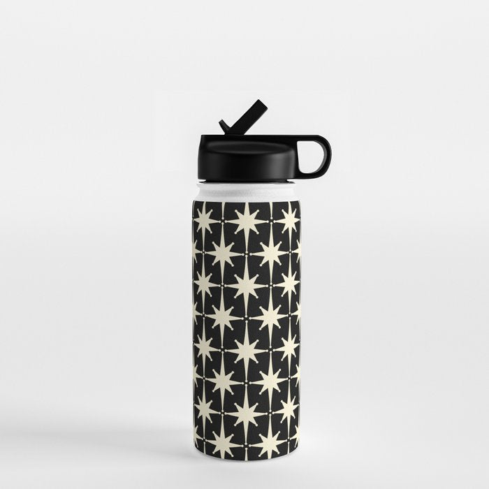 Midcentury Modern Atomic Age Starburst Pattern In Retro Cream And Black Water Bottle