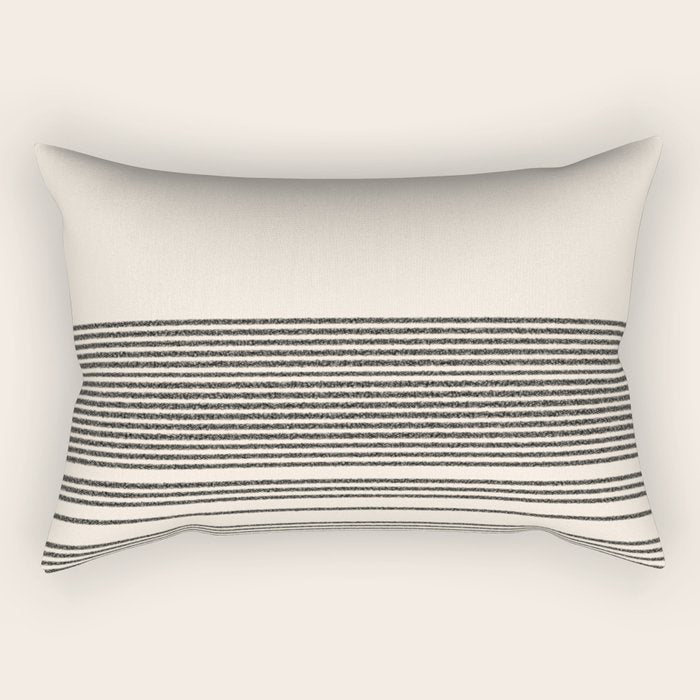 Organic Stripes - Minimalist Textured Line Pattern In Black And Almond Cream Rectangular Pillow