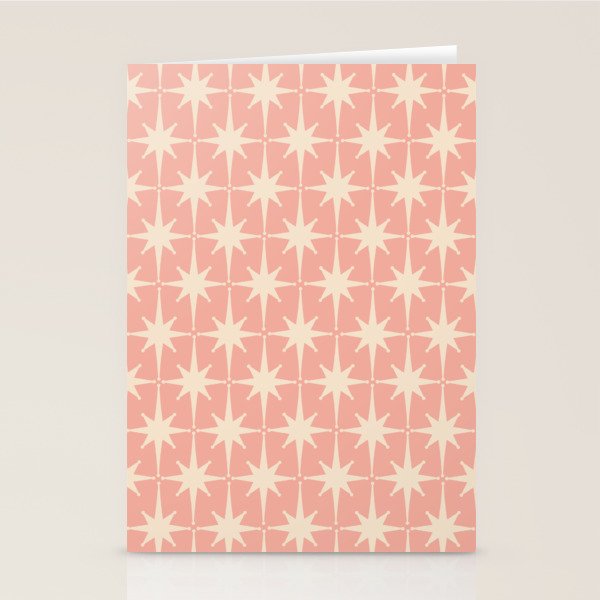 Atomic Age 1950s Retro Starburst Pattern In Cream And Blush Pink  Stationery Card