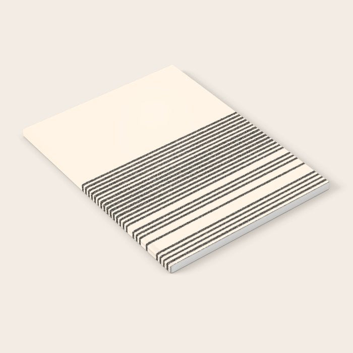 Organic Stripes - Minimalist Textured Line Pattern In Black And Almond Cream Notebook