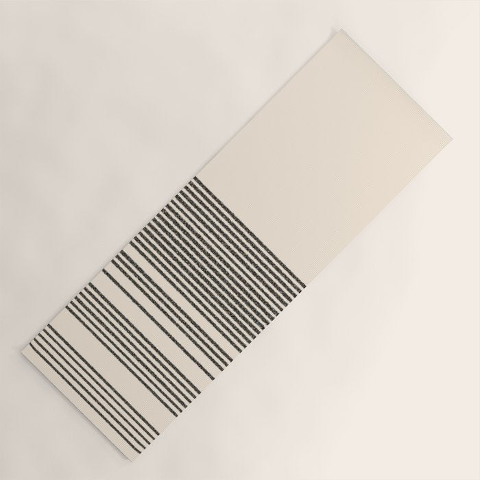 Organic Stripes - Minimalist Textured Line Pattern In Black And Almond Cream Yoga Mat