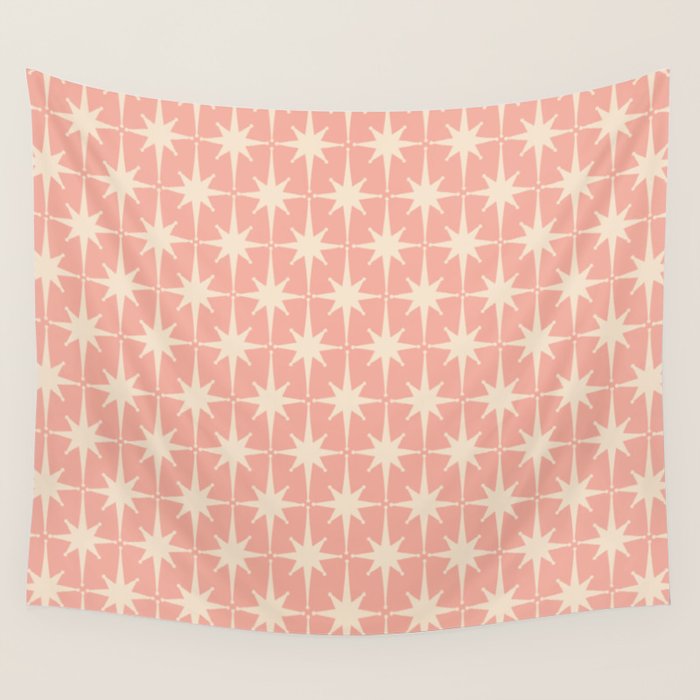 Atomic Age 1950s Retro Starburst Pattern In Cream And Blush Pink  Wall Tapestry