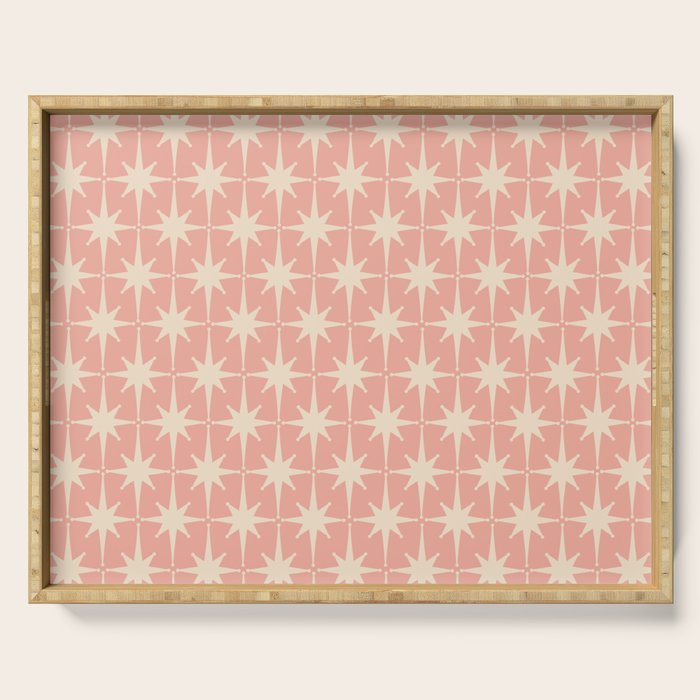 Atomic Age 1950s Retro Starburst Pattern In Cream And Blush Pink  Serving Tray