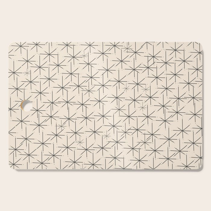 Stella - Atomic Age Mid Century Modern Starburst Pattern In Charcoal Gray And Almond Cream Cutting Board