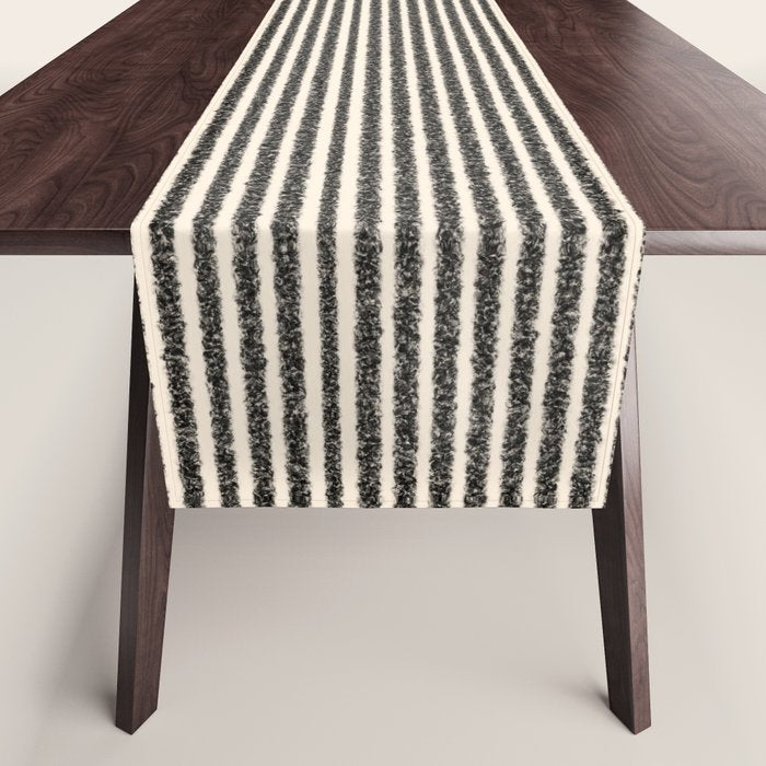 Organic Stripes - Minimalist Textured Line Pattern In Black And Almond Cream Table Runner