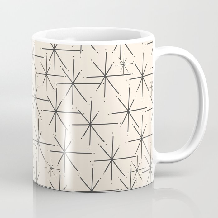 Stella - Atomic Age Mid Century Modern Starburst Pattern In Charcoal Gray And Almond Cream Coffee Mug