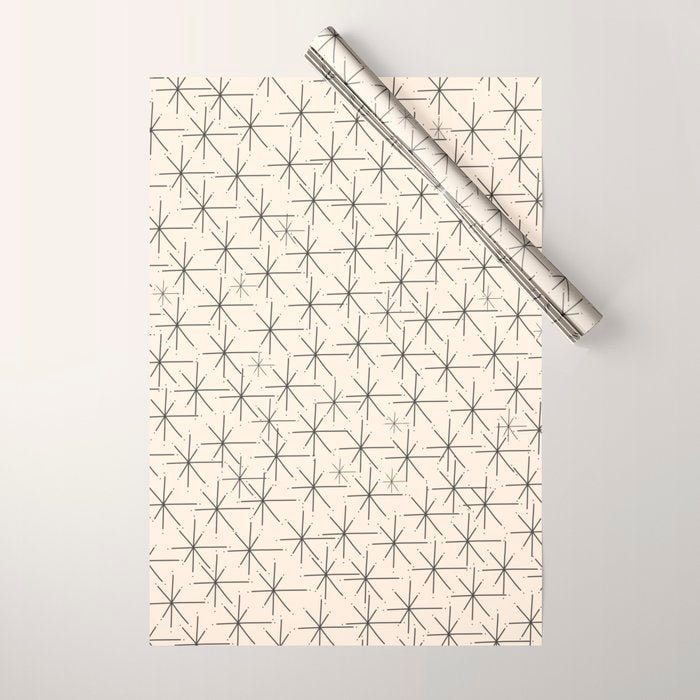Stella - Atomic Age Mid Century Modern Starburst Pattern In Charcoal Gray And Almond Cream Wrapping Paper