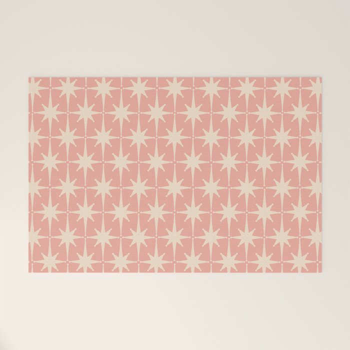 Atomic Age 1950s Retro Starburst Pattern In Cream And Blush Pink  Welcome Mat