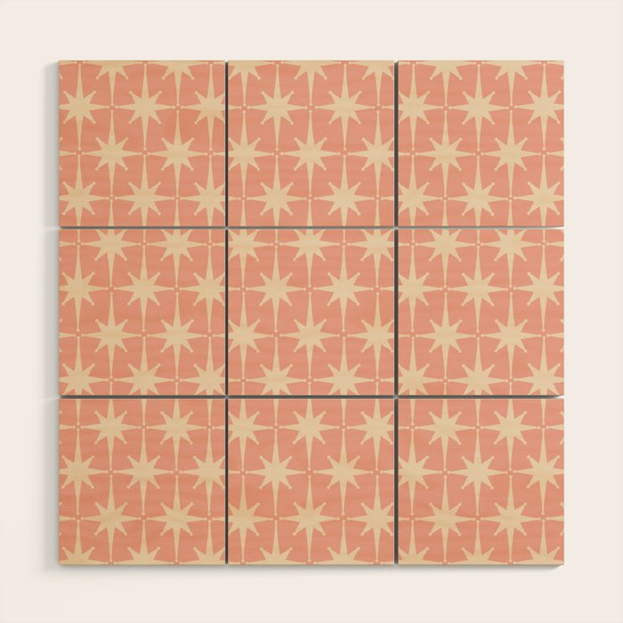 Atomic Age 1950s Retro Starburst Pattern In Cream And Blush Pink  Wood Wall Art