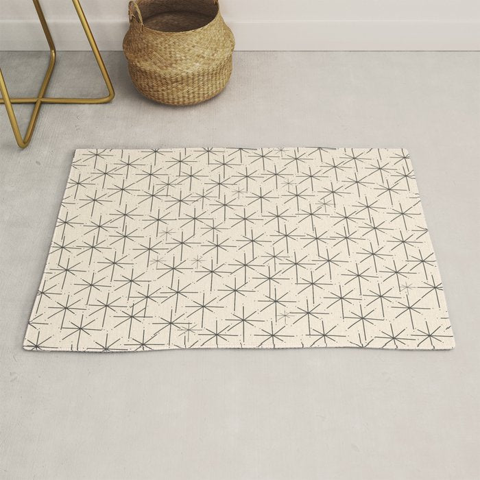 Stella - Atomic Age Mid Century Modern Starburst Pattern In Charcoal Gray And Almond Cream Rug