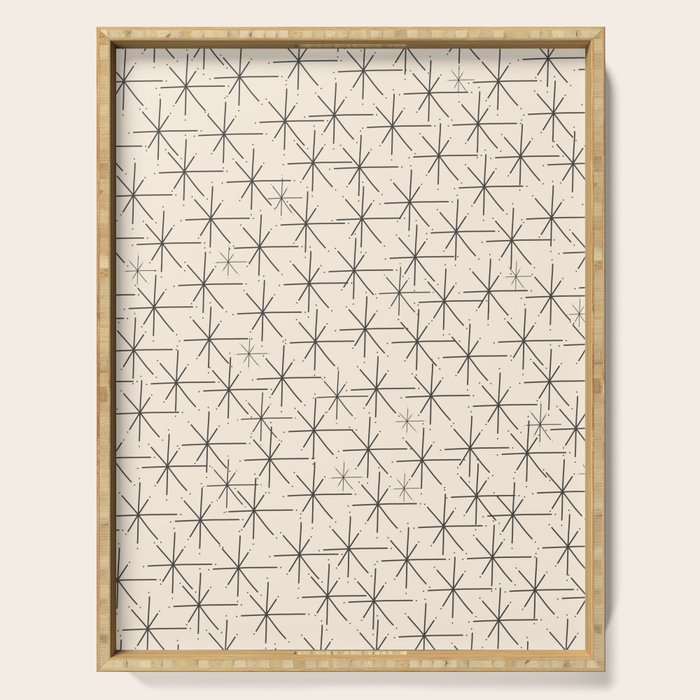 Stella - Atomic Age Mid Century Modern Starburst Pattern In Charcoal Gray And Almond Cream Serving Tray