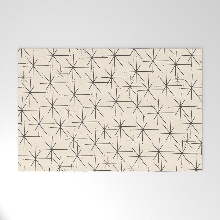 Stella - Atomic Age Mid Century Modern Starburst Pattern In Charcoal Gray And Almond Cream Welcome Mat
