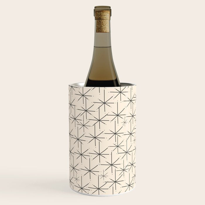 Stella - Atomic Age Mid Century Modern Starburst Pattern In Charcoal Gray And Almond Cream Wine Chiller