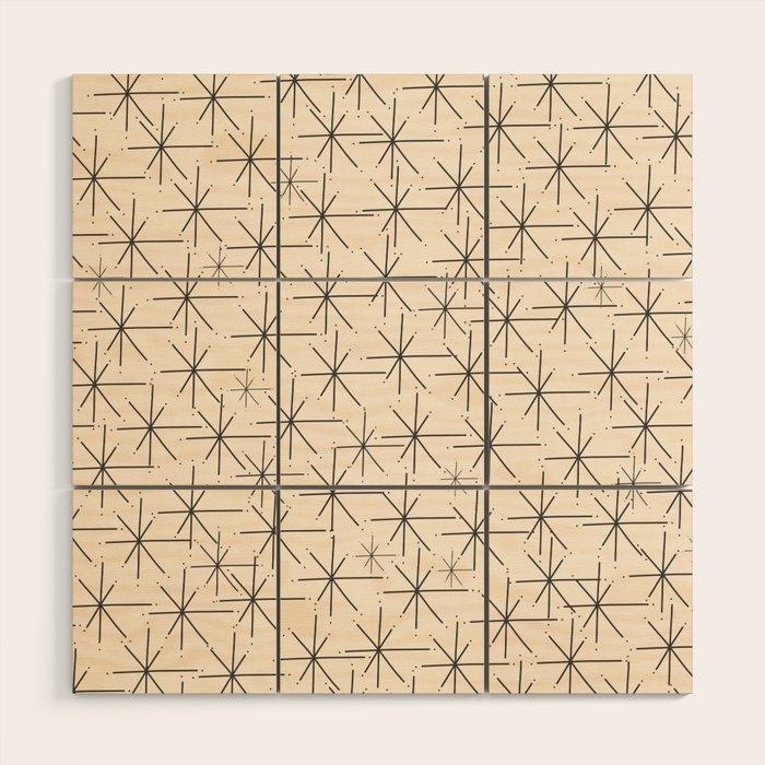 Stella - Atomic Age Mid Century Modern Starburst Pattern In Charcoal Gray And Almond Cream Wood Wall Art