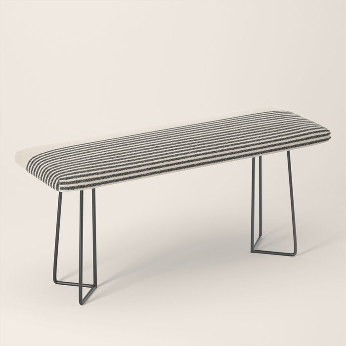 Organic Stripes - Minimalist Textured Line Pattern In Black And Almond Cream Bench
