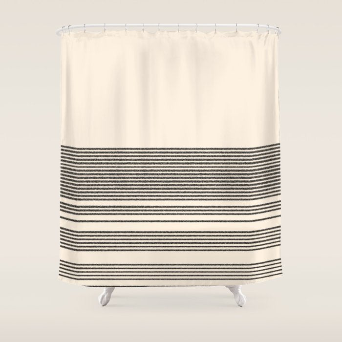 Organic Stripes - Minimalist Textured Line Pattern In Black And Almond Cream Shower Curtain
