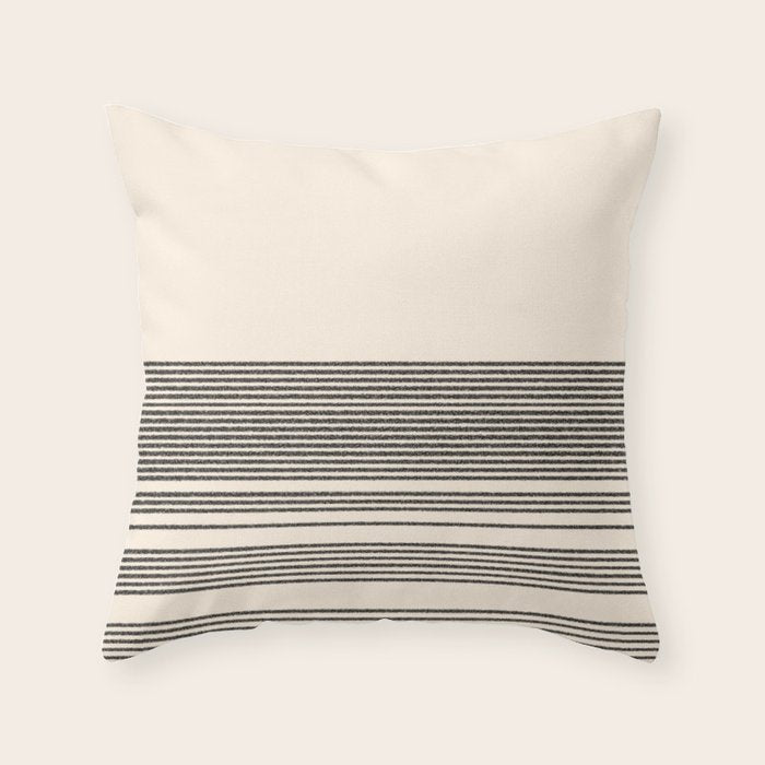 Organic Stripes - Minimalist Textured Line Pattern In Black And Almond Cream Throw Pillow
