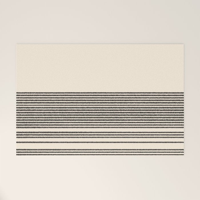 Organic Stripes - Minimalist Textured Line Pattern In Black And Almond Cream Welcome Mat