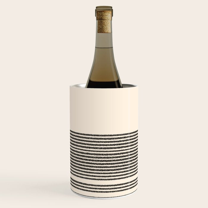Organic Stripes - Minimalist Textured Line Pattern In Black And Almond Cream Wine Chiller