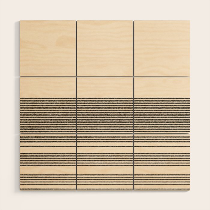 Organic Stripes - Minimalist Textured Line Pattern In Black And Almond Cream Wood Wall Art