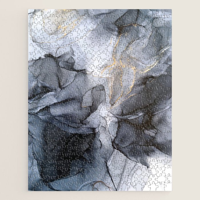 Calm But Dramatic Light Monochromatic Black & Grey Abstract Jigsaw Puzzle