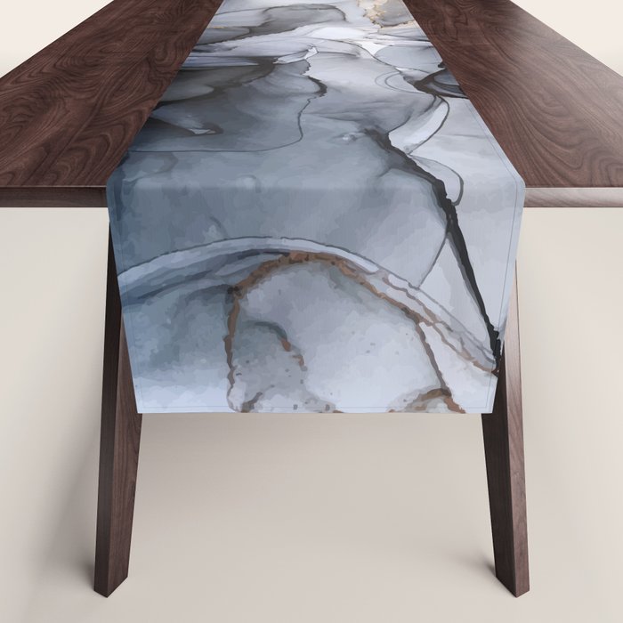 Calm But Dramatic Light Monochromatic Black & Grey Abstract Table Runner
