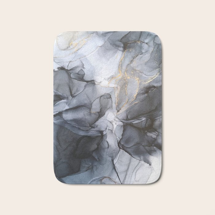 Calm But Dramatic Light Monochromatic Black & Grey Abstract Bath Mat