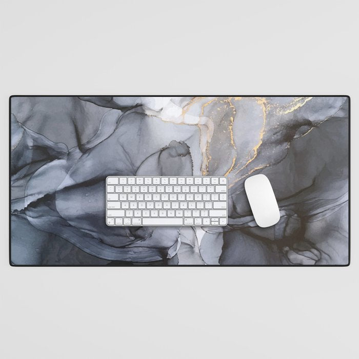 Calm But Dramatic Light Monochromatic Black & Grey Abstract Desk Mat