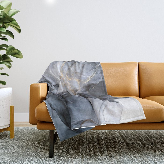 Calm But Dramatic Light Monochromatic Black & Grey Abstract Throw Blanket