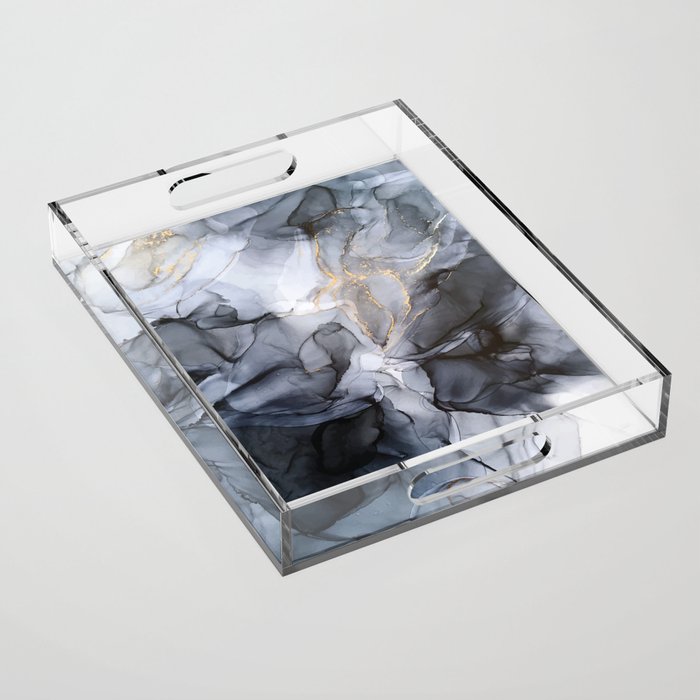 Calm But Dramatic Light Monochromatic Black & Grey Abstract Acrylic Tray