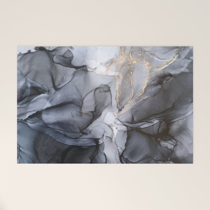 Calm But Dramatic Light Monochromatic Black & Grey Abstract Welcome Mat